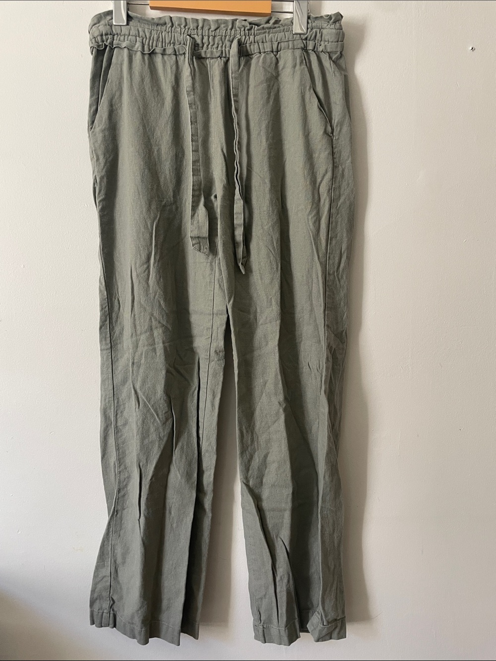 Streetwear Society Linen Blend Olive Tapered Pants M Paperbag Waist